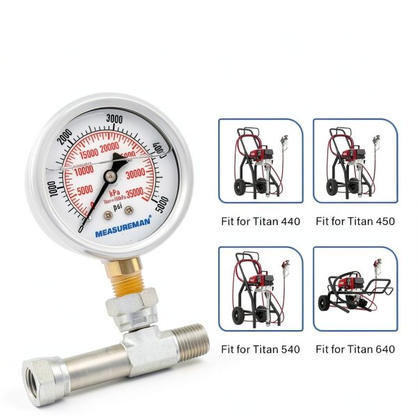 MEASUREMAN Pressure Gauge Assembly 1/4" NPT 0-5000 PSI Glycerin Filled-1