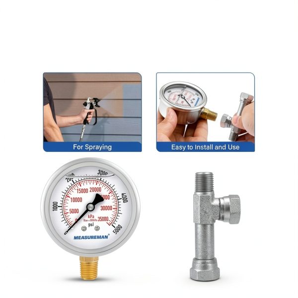 MEASUREMAN Pressure Gauge Assembly 1/4" NPT 0-5000 PSI Glycerin Filled-2