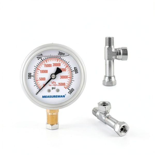 MEASUREMAN Pressure Gauge Assembly 1/4" NPT 0-5000 PSI Glycerin Filled-6